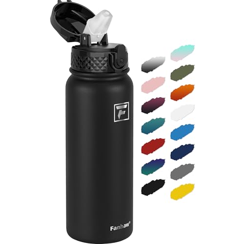Fanhaw 20 Oz Kids Insulated Stainless Steel Water Bottle with Straw Lid, Leakproof & Anti-Dust Everyday Use Bottle for School, Women & Men, Back to School Essentials (Black) - color: Black, style: 20 Ounces