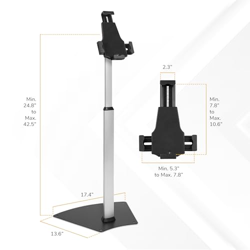 Mount-It! Anti-Theft Universal iPad & Samsung Tablet Floor Stand Kiosk, Locking Clamp, Height Adjustable 24.8"–42.5", 360° Rotating POS Kiosk for 7.9"–11" Tablets, Silver - size: Floor - Stand