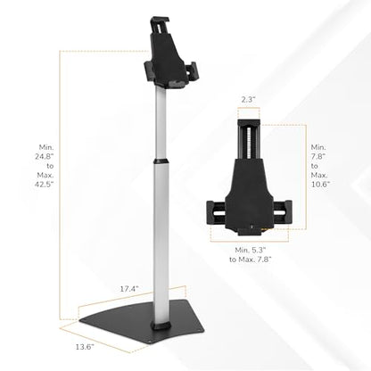 Mount-It! Anti-Theft Universal iPad & Samsung Tablet Floor Stand Kiosk, Locking Clamp, Height Adjustable 24.8"–42.5", 360° Rotating POS Kiosk for 7.9"–11" Tablets, Silver - size: Floor - Stand
