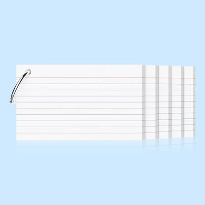 250 Count White Index Cards 3x5 Inch with Key Ring, 180gsm Heavyweight Flash Card (50 Sheets Each), Durable & Portable Note Taking for Students, Teachers, Study Note Cards for Office Home School - color: White 5 Pack