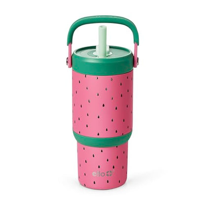 Ello Oasis Go 14oz Stainless Steel Kids Tumbler with Top Handle & Retracting Straw, 100% Leakproof, Double-Wall Vacuum Insulated, Kids Water Bottle for School, BPA Free, Dishwasher Safe, Watermelon - color: Watermelon, size: 14 Ounces
