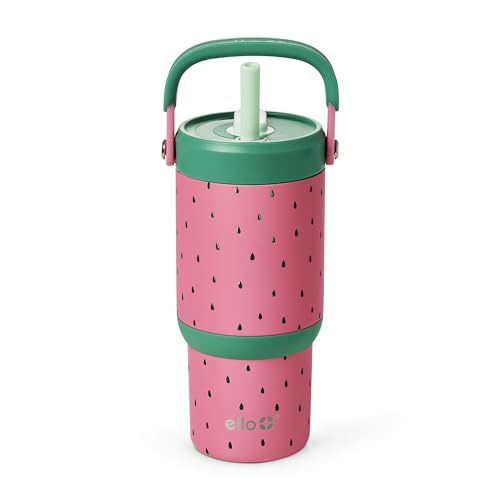 Ello Oasis Go 14oz Stainless Steel Kids Tumbler with Top Handle & Retracting Straw, 100% Leakproof, Double-Wall Vacuum Insulated, Kids Water Bottle for School, BPA Free, Dishwasher Safe, Watermelon - color: Watermelon, size: 14 Ounces