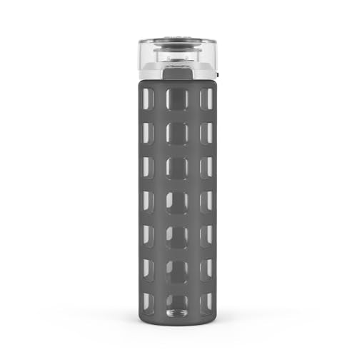 Ello Syndicate Glass Water Bottle with One-Touch Flip Lid, Grey , 20-ounce - color: Grey