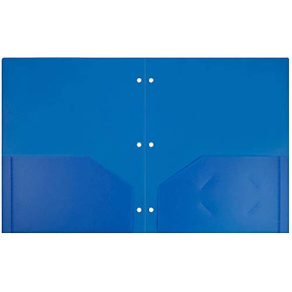 JAM PAPER Heavy Duty Plastic 3 Hole Punch School Folders with Pockets - Blue - 6/Pack - color: Blue, size: 6 Per Pack