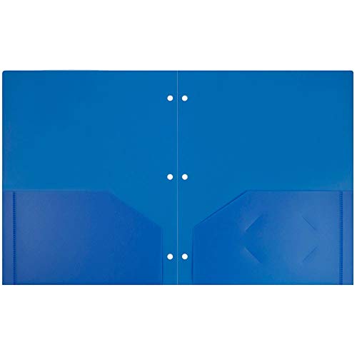 JAM PAPER Heavy Duty Plastic 3 Hole Punch School Folders with Pockets - Blue - 6/Pack - color: Blue, size: 6 Per Pack