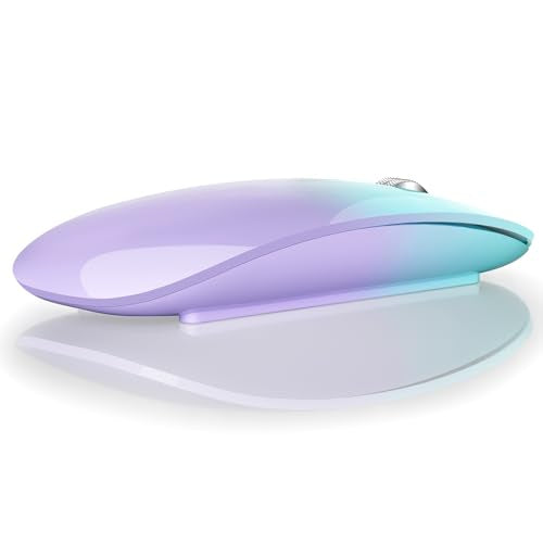 TENMOS M18 Bluetooth Mouse, USB C Rechargeable Wireless Mouse, Triple Mode (Dual Bluetooth+USB) Silent Mice Portable with USB Receiver and Type C Adapter for Laptop/MacBook/iPad - Green and Purple - color: green and purple