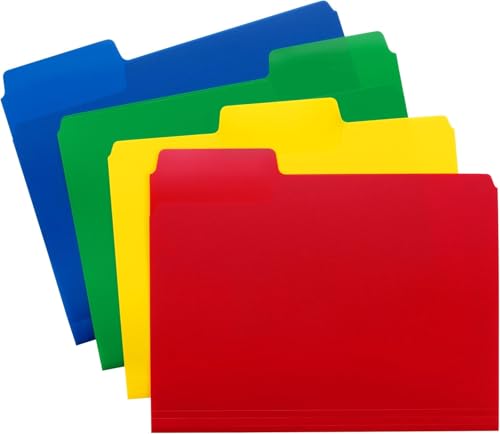 Smead Poly File Folders, SuperTab, 1/3-Cut Tabs, File Folders Letter Size, Assorted Primary Colors, Office Supplies, School Supplies, 48 Count (10506)