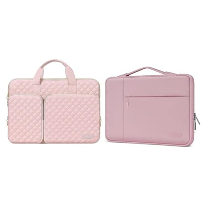 MOSISO Multifunctional Briefcase & 360 Protective Square Quilted Sleeve Bag with 2 Pockets&Handle&Belt Compatible with MacBook Air/Pro, 13-13.3 inch Notebook, Pink&Chalk Pink