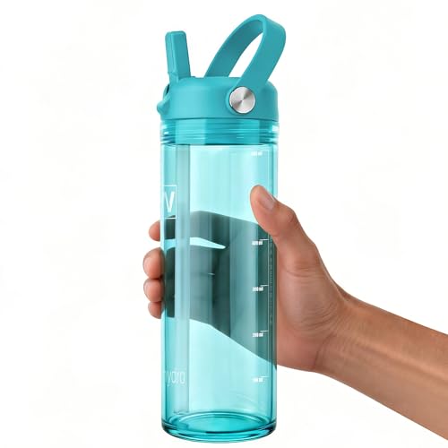 20 oz Clear Water Bottle with Straw & Handle, Leakproof Tritan Water Bottle, BPA Free Reusable Plastic Bottle with Volume Markings, Dishwasher Safe for School,Travel, Sports, Cool Mint Blue - color: Cool Mint Blue, size: 20 Ounces
