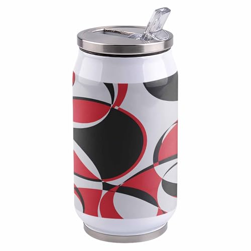 T&H XHome Abstract Circle Art 14oz Stainless Steel Tumbler with Lid & Straw-Double Wall Vacuum Insulated Travel Mug Modern Red Black Geometric Water Bottle Coffee Beverage Drinks Cup - size: 14 Ounces