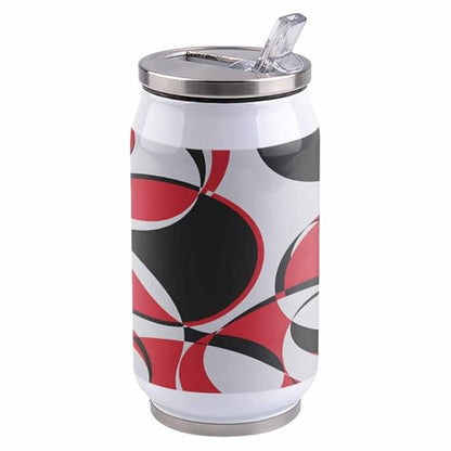 T&H XHome Abstract Circle Art 14oz Stainless Steel Tumbler with Lid & Straw-Double Wall Vacuum Insulated Travel Mug Modern Red Black Geometric Water Bottle Coffee Beverage Drinks Cup - size: 14 Ounces