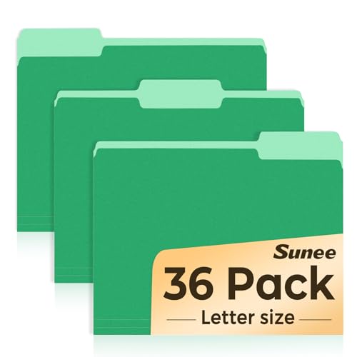 SUNEE File Folders, 36 Pack Manilla Folders 8.5 x 11, Colored File Folders Home Office School Supplies for Documents Files Paper, Green - color: Green