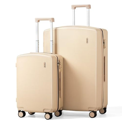 Hanke Hard Shell Luggage Sets 2 Pieces, Carry On and Checked Luggage Sets with Spinner Wheels, Durable PC Hardside Rolling Suitcase for Travel (20/28 Inch, Cuba Sand) - color: Cuba Sand, size: 20+28 Inch