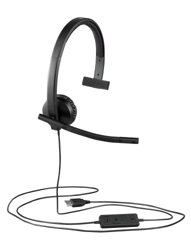 Logitech H570e Wired Headset, Mono Headphones with Noise-Cancelling Microphone, USB, In-Line Controls with Mute Button, Indicator LED, PC/Mac/Laptop - Black - size: UC, style: Mono