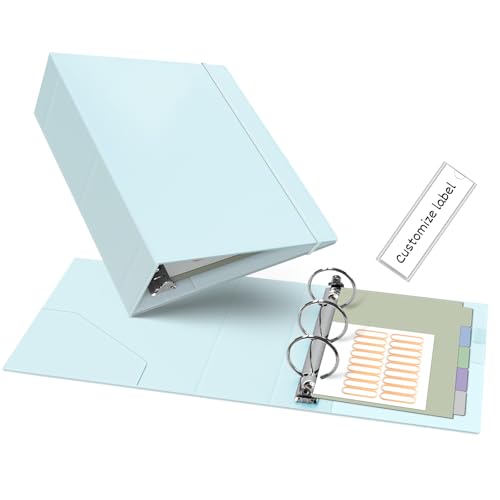 Ospelelf Leather Mini Binder Vintage Hardcover 2 Inch Rings, Professional Small 3 Ring Binders Organizer Suitable for 5.5" x 8.5" Documents, Binder Dividers with Tabs, Blue - color: Blue, size: Mini Size - 2 Inch Ring