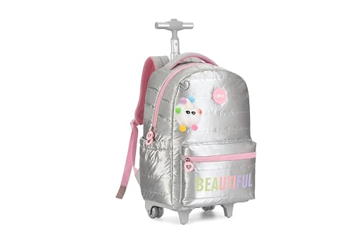 Rolling Backpack, 17 inch Water Resistant Wheeled Laptop Backpack, Overnight College Computer Bag Trolley Suitcase for Men Women Adults to Travel(BEAUTIFUL SILVER) - color: Beautiful Silver
