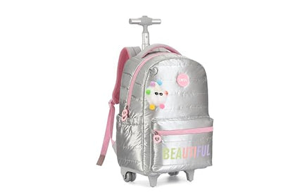 Rolling Backpack, 17 inch Water Resistant Wheeled Laptop Backpack, Overnight College Computer Bag Trolley Suitcase for Men Women Adults to Travel(BEAUTIFUL SILVER) - color: Beautiful Silver