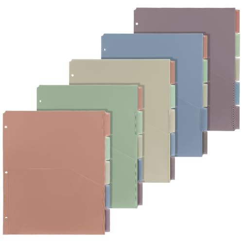 5 Sets 5 Tab Binder Dividers with Pockets for 3 Ring Plastic Binders 8.5 x 11 Inches 3 Hole Punched Page Dividers Sturdy Colorful Dividers for Office School Business Home Organizer (Boho Color) - color: Boho