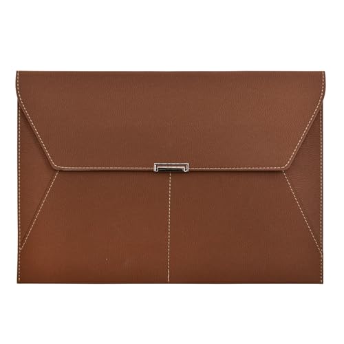 VANRA File Folder Document Holder Organizer Waterproof Portfolio Leather Folder Case with 3 Pockets, Filing Envelopes for A4 Letter Size Paper with Snap Magnetic Button Closure (Brown) - color: Brown