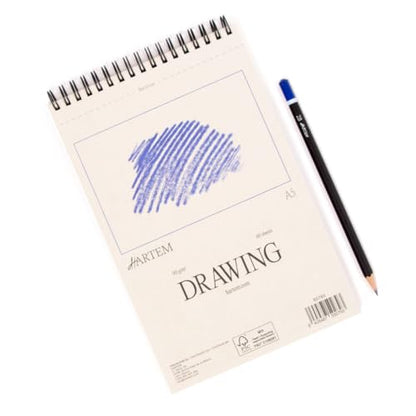 Hartem - A5 Sketch Book & 2B Graphite Pencil, Top Spiral Bound Sketch Pad, 100 Sheets, 60lb/90gsm Acid-Free Drawing Paper, Art Suppiles for Kids & Adults, Beginners & Professional Artists - size: A5 (5.8 × 8.3 in) + 2B Graphite Pencil