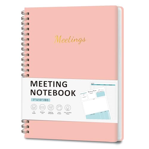 Meeting Notebook for Work Organization, Work Planner Notebook with Action Items, Project Agenda Planner for Note Taking, 160 Pages (6.9" X 9.9"), Perfect Office School Business Supplies for Women & Men (Pink) - color: Pink