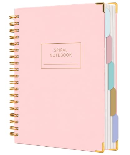 Yoment Hardcover Spiral Notebooks for Work School, B5 Journal Notebook with Tabs Dividers, Multi 5 Subject Notebook College Ruled, 240 Pages Lined Journal for Women, Pink - color: A-Pink, size: 8"×10"(B5)
