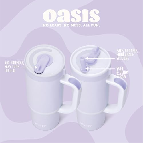Ello Oasis 14oz Stainless Steel Toddler Tumbler with Handle & Retracting Straw, 100% Leakproof, Double-Wall Vacuum Insulated, Kids Water Bottle for School, BPA Free, Dishwasher Safe, Purple Swirl - color: Purple Swirl, size: 14 Ounces