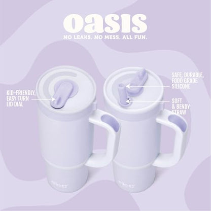Ello Oasis 14oz Stainless Steel Toddler Tumbler with Handle & Retracting Straw, 100% Leakproof, Double-Wall Vacuum Insulated, Kids Water Bottle for School, BPA Free, Dishwasher Safe, Purple Swirl - color: Purple Swirl, size: 14 Ounces