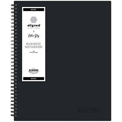 Blue Sky Aligned Notes Professional Business Notebook, Flexible Cover, Twin-Wire Binding, Perforated Pages, 8.5" x 11", Black - size: 8.5" x 11"