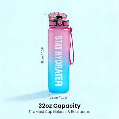 32oz Water Bottle with Time Marker, Leakproof & Durable BPA Free Wide Mouth Bottle for Gym, Travel, Home, School, Office (1 Bottle) (Red Blue) - color: Red Blue
