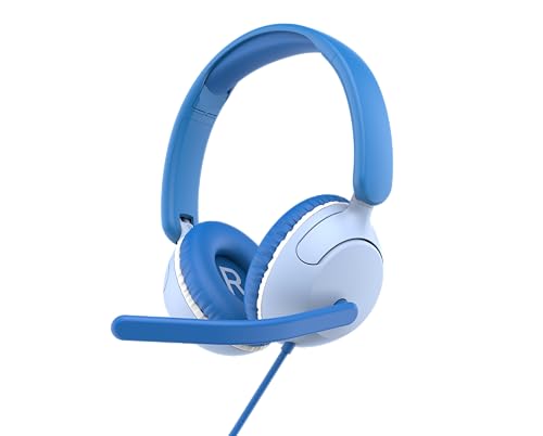 myFirst CareBuds Link W2 Kids Wired Headphones with Microphone, 85dB Volume Limit, 3.5mm On-Ear Headset, Foldable Lightweight Headphones with Rotatable Boom Mic (Mix Blue) - color: Mix Blue