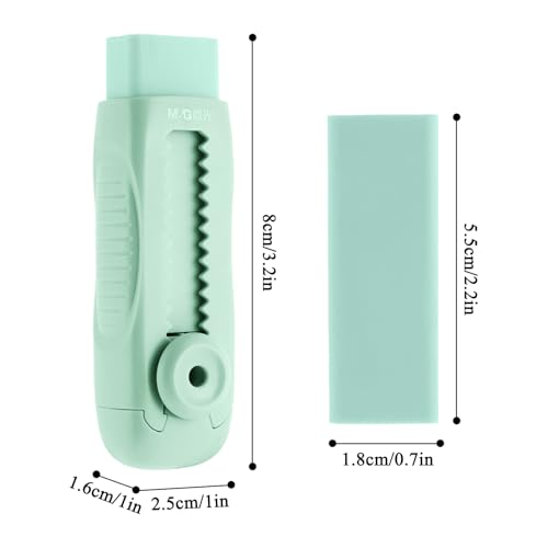 M&G 4+1 Pack Rubber Erasers Sliding Retractable Eraser, Soft Cute Erasers Push Pull Large Pencil Eraser with Plastic Sleeve 4 Refill Eraser for Students Kids, School Office Home Supplies (Green) - color: Green