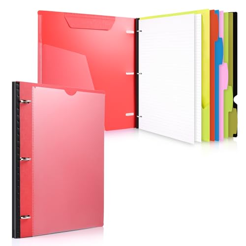 WOT I 1-Pack Telescoping 3 Ring Binder Notebook - Customizable Cover, 5 Dividers & Pocket Folder in One Slim Organizer (60 Sheets Included), Red - color: Red, size: 1 Pack