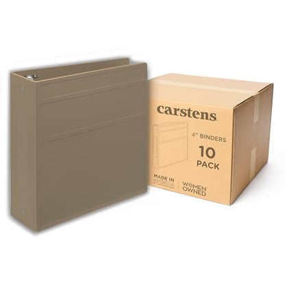 Carstens 4-Inch Heavy Duty 3-Ring Binder - Side Opening, Sand, Durable Plastic, No-Gap Rings, Waterproof Cover, No Pockets, Holds 600 US Letter Sheets, BPA-Free, Made in USA (1846-3R), Case of 10 - color: Taupe, size: Case of 10