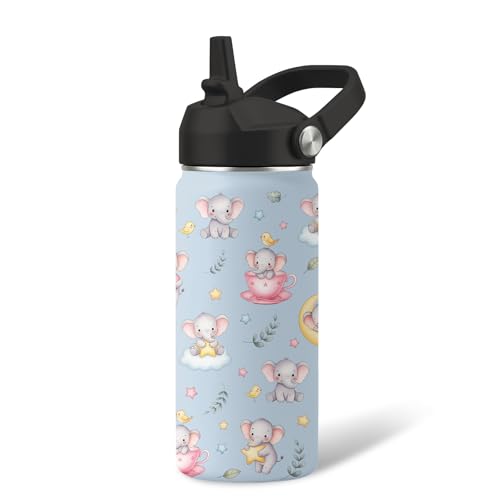 Kids Water Bottle Insulated - 16 oz Kids Stainless Steel Water Bottle with Straw, Leak Proof, BPA-Free, Vacuum Insulated, Elephant Water Bottles for Sports, Travel - color: Elephant, size: 16 Ounces