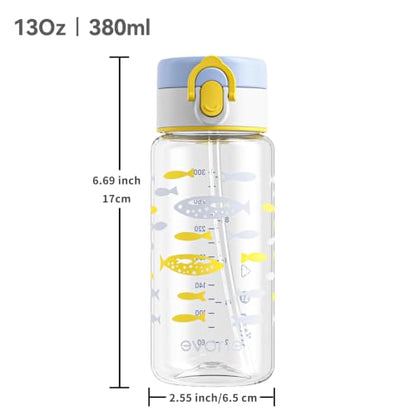 Evorie Tritan Kids Water Bottle with Straw, 13oz BPA-Free Leak-Proof Drinking Bottle for School & Travel, Lightweight Clear Water Bottle, Dishwasher Safe, for Kids Ages 3+ (Ocean Blue) - color: Ocean Blue