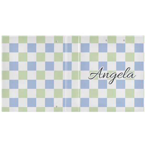 Custom 3 Ring Binder 1.5 Inch Round Rings Green Blue Checkerboard Personalized Name Binders Organizer Fashion View Binder with 2 Pockets for School Office Supplies - color: Multi19
