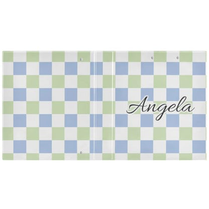 Custom 3 Ring Binder 1.5 Inch Round Rings Green Blue Checkerboard Personalized Name Binders Organizer Fashion View Binder with 2 Pockets for School Office Supplies - color: Multi19