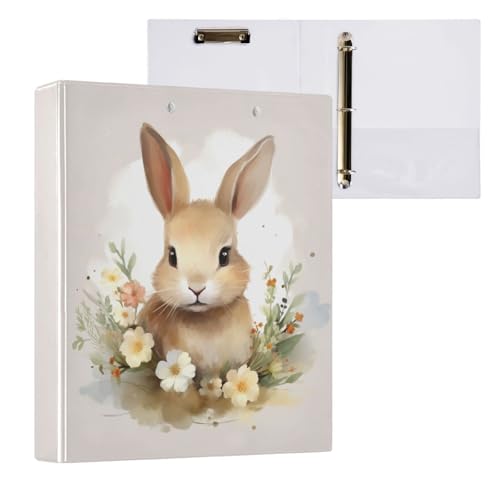 Cute Floral Bunnies Easter Print 3 Ring Binder 1.5 Inch Binders 3 Ring with Clipboard & 3 Pockets Three Ring Binder Organizer Letter Size for Girls School Supplies 1 Pack - color: Multi 03