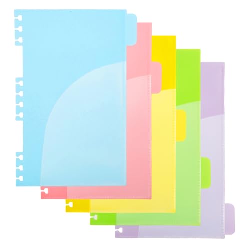 Spiral Notebook Dividers with Pockets, 5-Pack Color-Coded PVC Removable Tab Dividers, Only Fit 16-Ring Twin Spiral Notebooks, for School, Office, Planning & Organization (5.12"x8.27") - size: 5.12"x8.27"