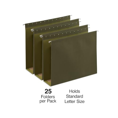 Staples Reinforced Hanging File Folders, Letter Size, 3" Expansion, Wide‑Capacity Box‑Bottom Design, Standard Green – 25/Pack - style: 25 Pack