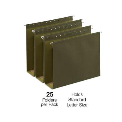 Staples Reinforced Hanging File Folders, Letter Size, 3" Expansion, Wide‑Capacity Box‑Bottom Design, Standard Green – 25/Pack - style: 25 Pack