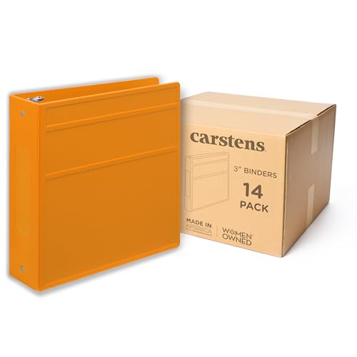 Carstens 3-Inch Heavy Duty 3-Ring Binder - Side Opening, Mango, Durable Plastic, Precision No-Gap Rings, Waterproof Cover, No Pockets, Holds 400 US Letter Sheets, BPA-Free, Made in USA (1736-00-3R) - color: Orange, size: Case of 14