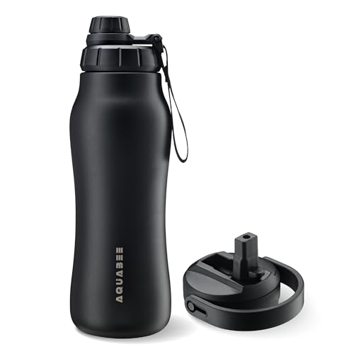 Insula Stainless Steel Water Bottle with Spout & Straw lid, BPA Free & Leakproof, Double Walled Vacuum Insulated water bottle for Sports, Bike, Travel & Hiking (Midnight Black, 24 Oz) - color: Midnight Black