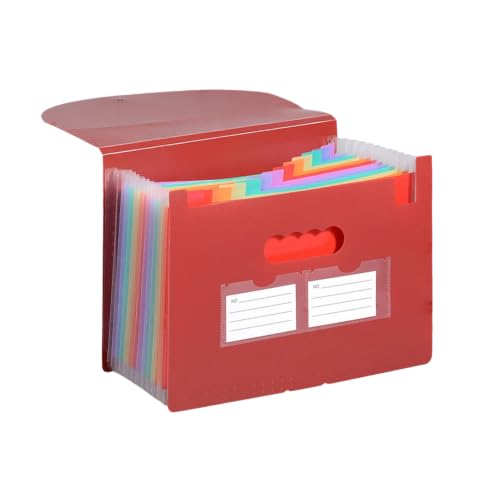 A4 Letter Size Accordion Expanding File Folder with 13 Pockets, Portable Monthly Bill Receipt Tax Document Organizer Holder, Comes with Blank Classification Labels, Red - color: Red, size: 13