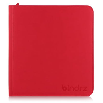 bindrz 12 Pocket Zipper Binder for 480 Sleeved Trading Cards - Side Loading Pockets Album - Archival Safe Material and Compatible with TCG MTG and Sports Collectibles (Red) - color: Red