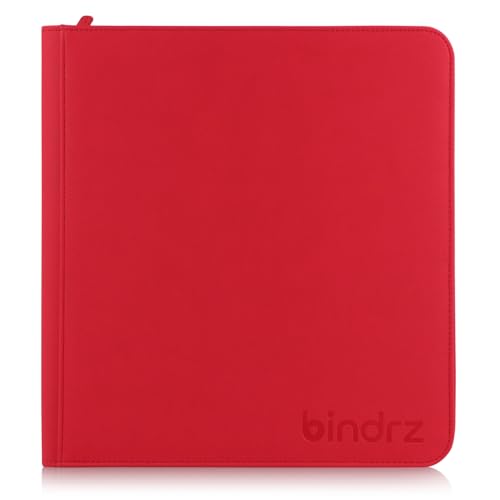 bindrz 12 Pocket Zipper Binder for 480 Sleeved Trading Cards (Red) | Side Loading Pockets Album, Archival Safe Material, Compatible with TCG MTG and Sports Collectibles - color: Red
