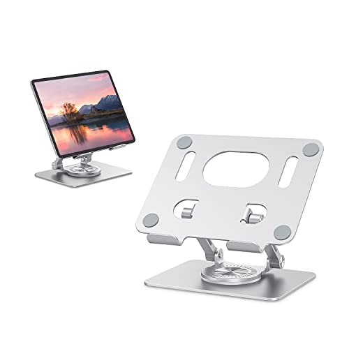 Adjustable Tablet Stand with 360° Swivel Base, Aluminum Holder for 5.8–12.9" Tablets & Switch, Silver