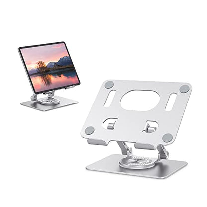 Adjustable Tablet Stand with 360° Swivel Base, Aluminum Holder for 5.8–12.9" Tablets & Switch, Silver