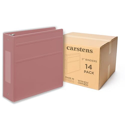 Carstens 3-Inch Heavy Duty 3-Ring Binder - Side Opening, Dusty Rose, Durable Plastic, Precision No-Gap Rings, Waterproof Cover, No Pockets, Holds 400 US Letter Sheets, BPA-Free, Made in USA (1746-3R) - color: Mauve, size: Case of 14